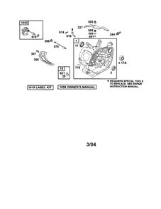 Cylinder Diagram and Parts List for 185400-185499 0412-0599 Briggs and Stratton Engine